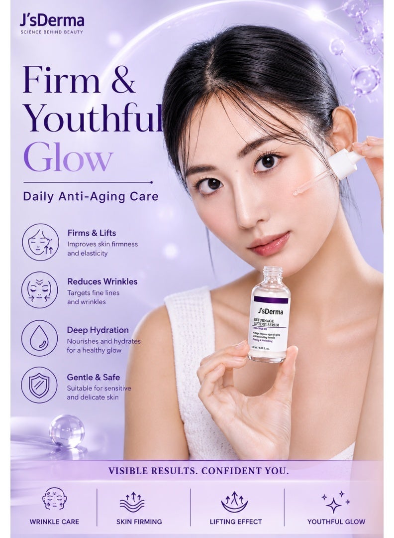 J'sDerma Korean Anti-Aging Face Serum for Wrinkles, Sagging Skin & Laugh Lines With Adenosine, Collagen peptide, Copper Tripeptide & Peptide Complex for Firming & Elasticity Care Sensitive Skin Returnage Lifting Serum -30ml - Image 5