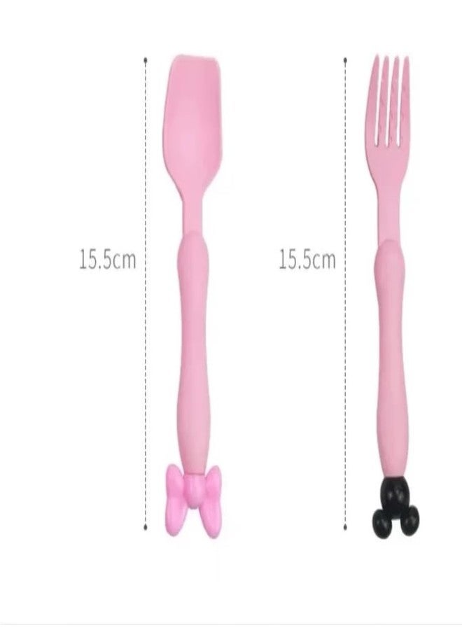 Gugzy Cute Cartoon Theme Eco-Friendly Wheat Straw Natural Bamboo Fibre Dinner Set for Kids, Toddlers & Babies 1 Plate, 1 Spoon and 1 Fork | Mickie Plate Set (Pink) - Image 4