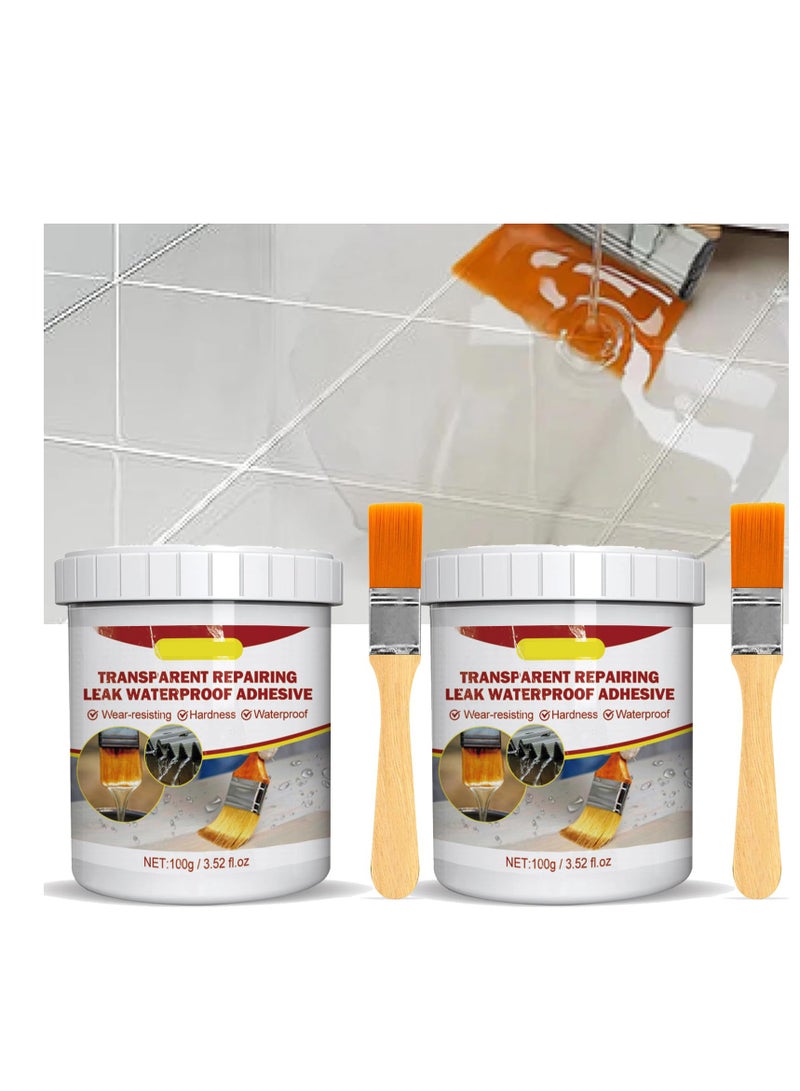 Barakah Transparent Waterproof Coating, Invisible Waterproof Agent Transparent Repairing Leak Waterproof Adhesive, Clear Waterproof Seal Liquid for Indoor & Outdoor (100g*2PCS) - Image 1