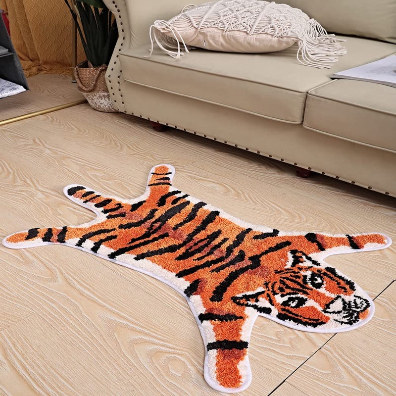 Seek4comfortable Tiger Shaped Bath Mat for Bathroom Non Slip Bathroom Door Mat Area Rug Playroom Bedroom Bathroom Rugs and Mats Floor Playmat Absorption Shower Rug Carpet (Orange - Image 1