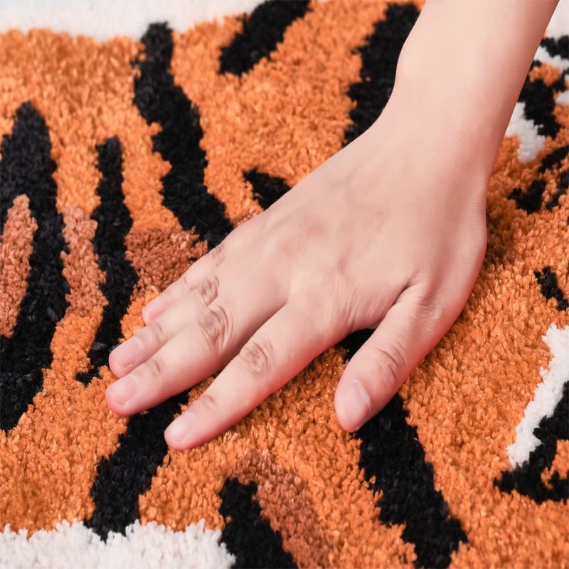 Seek4comfortable Tiger Shaped Bath Mat for Bathroom Non Slip Bathroom Door Mat Area Rug Playroom Bedroom Bathroom Rugs and Mats Floor Playmat Absorption Shower Rug Carpet (Orange - Image 4