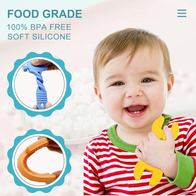 SJDSND Teething Toys for Babies 3-6 Months 6-12 Months, Baby Teething Toys, Silicone Baby Teether Toys, Baby Chew Toys, Molar Teether, Hammer Wrench Spanner Pliers Shape Teething Toys for Boys Girls - Image 2