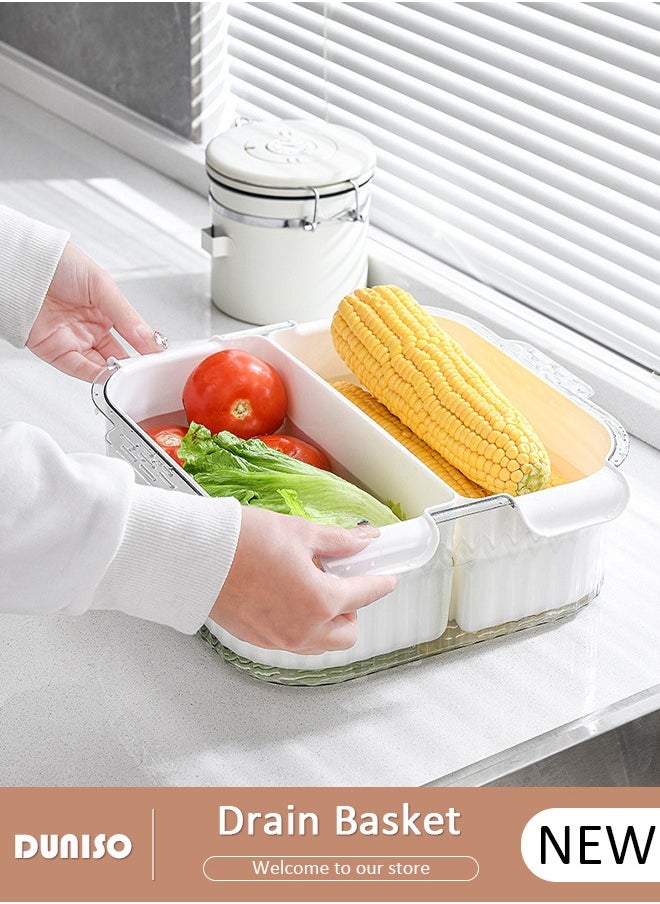 DUNISO 2 In 1 Multi Kitchen Drain Basket,Plastic Washing Vegetables Basket,Kitchen Colander Bowl, Double Layered Drain Basin,Space Saver Clean Wash Kitchen Accessory for Fruit Washing, Vegetable Draining, and Food Storage  - Image 1