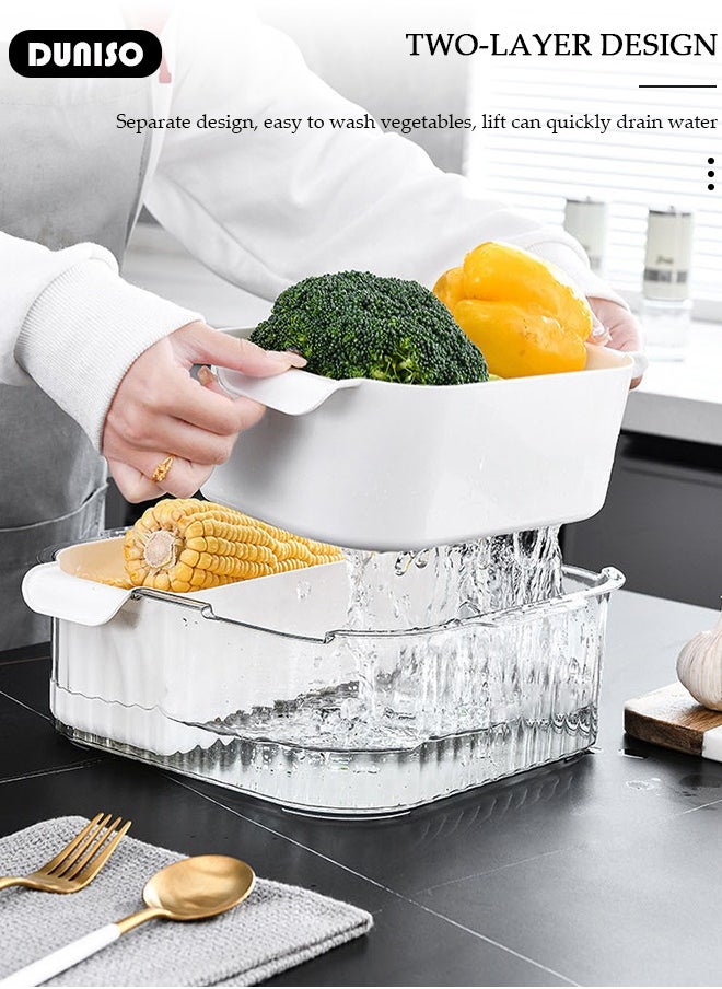 DUNISO 2 In 1 Multi Kitchen Drain Basket,Plastic Washing Vegetables Basket,Kitchen Colander Bowl, Double Layered Drain Basin,Space Saver Clean Wash Kitchen Accessory for Fruit Washing, Vegetable Draining, and Food Storage  - Image 2