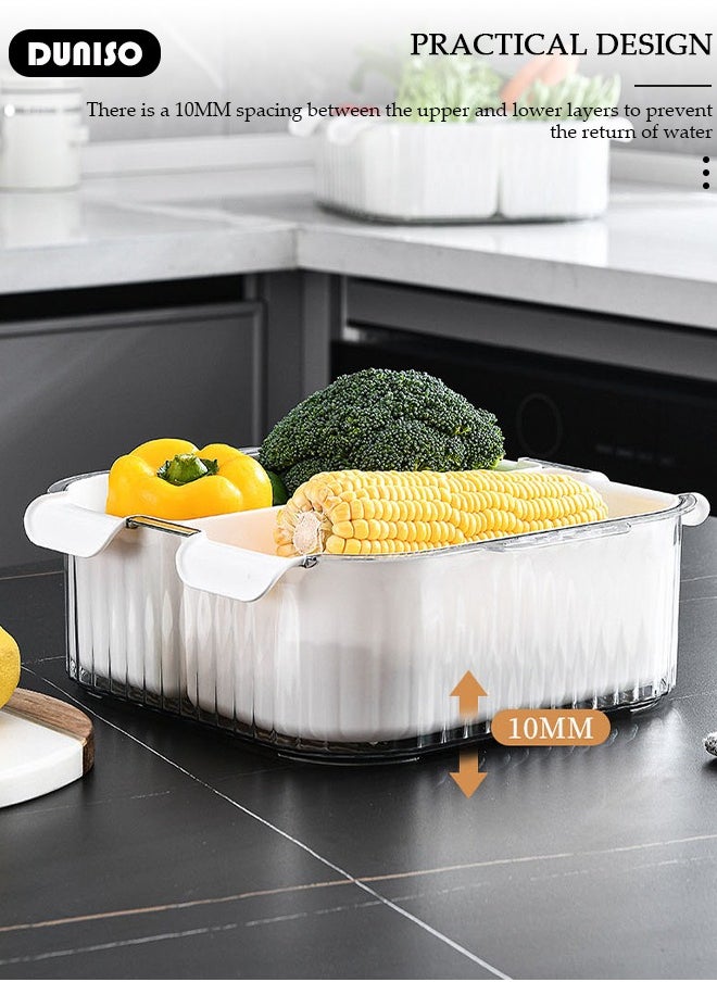 DUNISO 2 In 1 Multi Kitchen Drain Basket,Plastic Washing Vegetables Basket,Kitchen Colander Bowl, Double Layered Drain Basin,Space Saver Clean Wash Kitchen Accessory for Fruit Washing, Vegetable Draining, and Food Storage  - Image 5