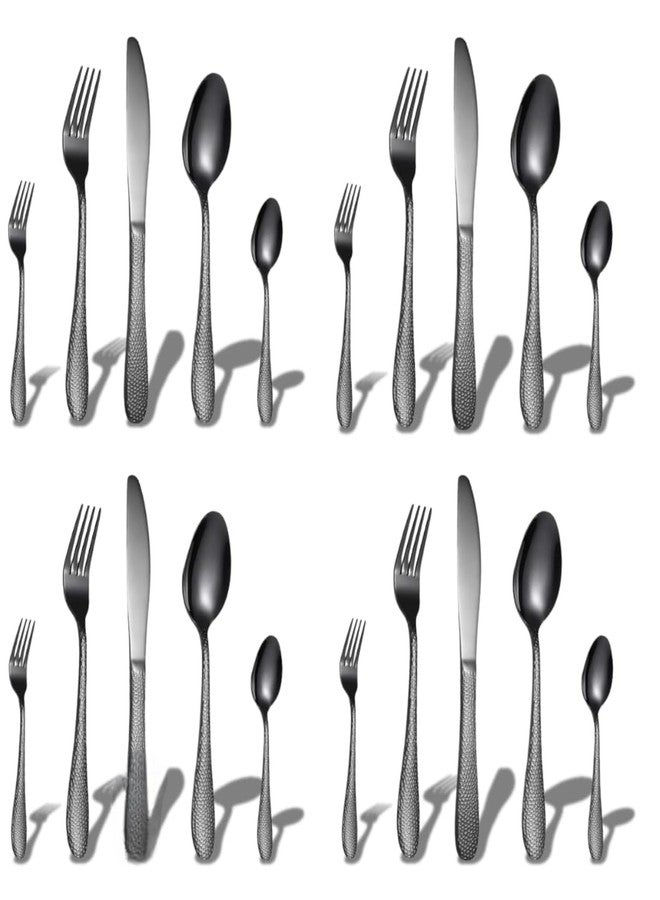 Eletree Stainless Steel Flatware Set | Hammered Handle Cutlery with Salad Forks Dinner Forks Tea Spoons Dinner Spoons and Knives | Dishwasher Safe Tableware for Home and Restaurant (20, Black) - Image 1