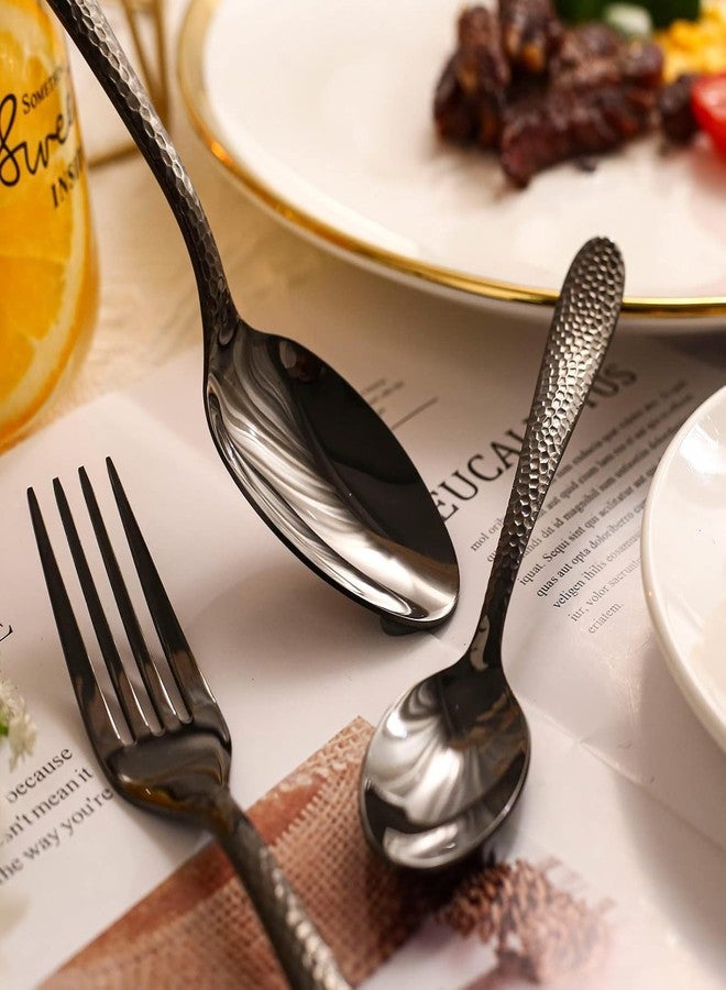 Eletree Stainless Steel Flatware Set | Hammered Handle Cutlery with Salad Forks Dinner Forks Tea Spoons Dinner Spoons and Knives | Dishwasher Safe Tableware for Home and Restaurant (20, Black) - Image 5