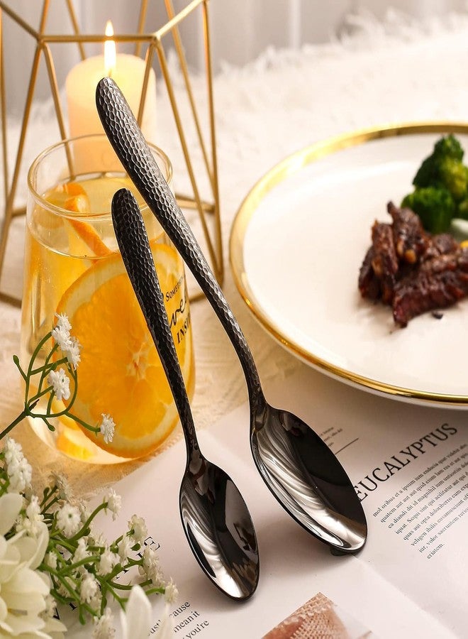 Eletree Stainless Steel Flatware Set | Hammered Handle Cutlery with Salad Forks Dinner Forks Tea Spoons Dinner Spoons and Knives | Dishwasher Safe Tableware for Home and Restaurant (20, Black) - Image 4
