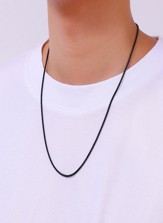 Fiusem سلاسل فيوسيم السوداء بنقشة القمح للرجال والنساء، سلسلة قلادة من الفولاذ المقاوم للصدأ بأحجام 2/2.5/3/4/5 مم، هدية مجوهرات رجالية، طول 16-28 بوصة، 20 بوصة، من الفولاذ المقاوم للصدأ، بدون أحجار كريمة - Image 3