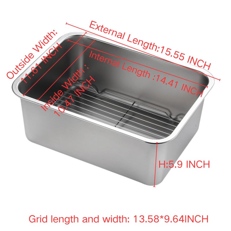 GOVNPJ Stainless Steel Dish Basin, 18L Multipurpose Kitchen Sink Tub for Washing Dishes & Vegetables, Heavy-Duty Rust-Resistant Dishpan with Flat Base (15.74"x11.8"x5.9") - Image 2