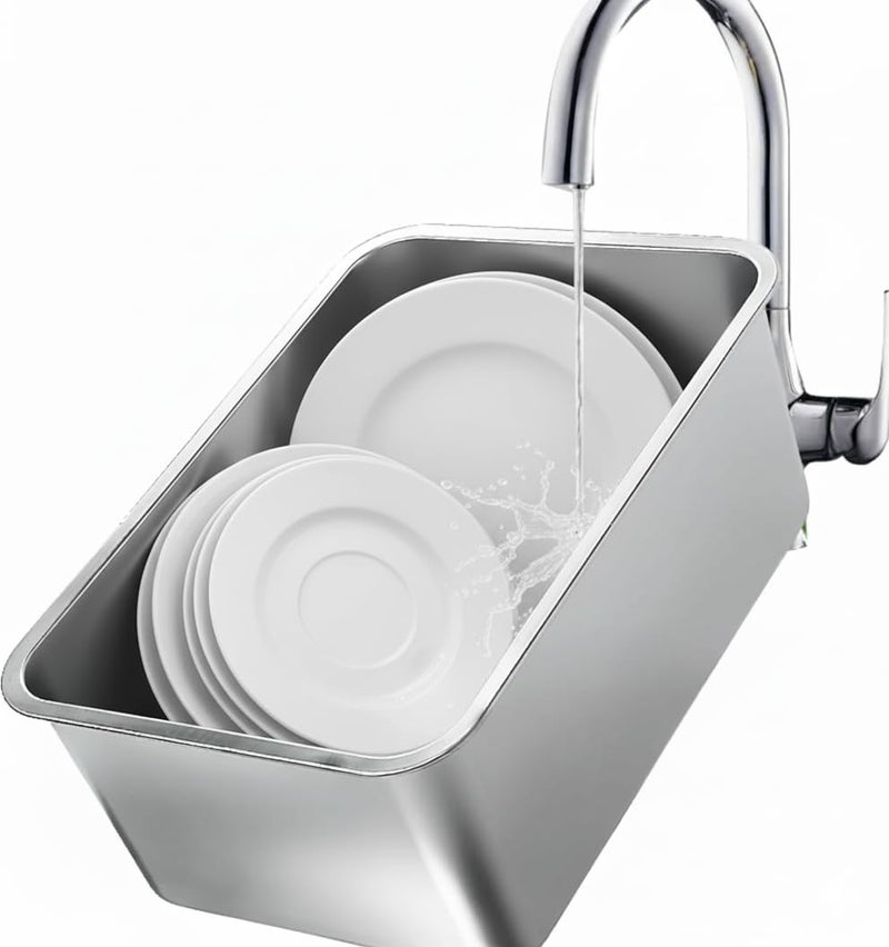 GOVNPJ Stainless Steel Dish Basin, 18L Multipurpose Kitchen Sink Tub for Washing Dishes & Vegetables, Heavy-Duty Rust-Resistant Dishpan with Flat Base (15.74"x11.8"x5.9") - Image 1