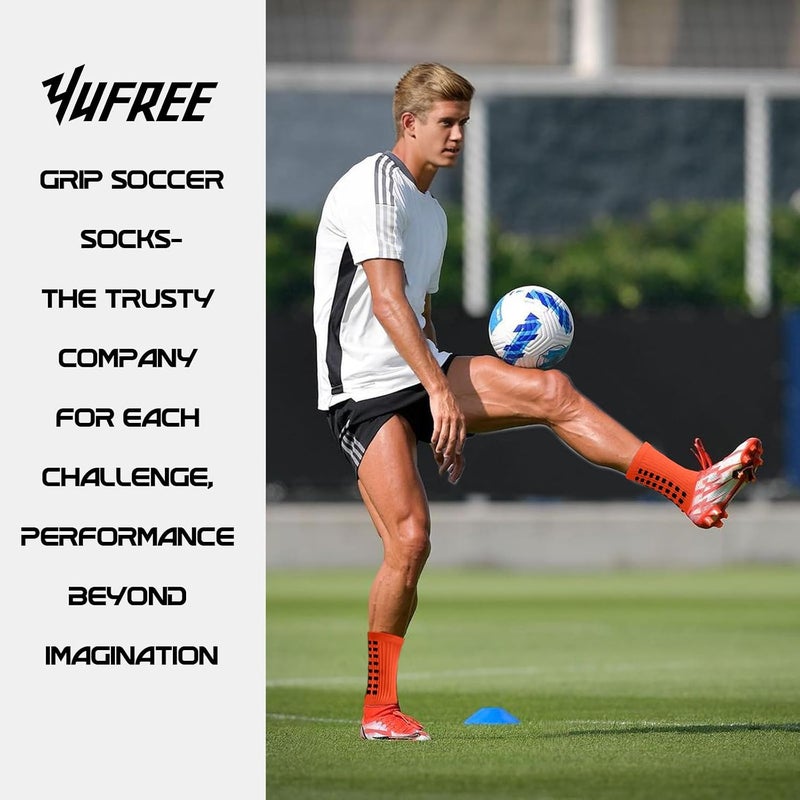 Yufree Men's Soccer Socks Anti Slip Non Slip Grip Pads for Football Basketball Sports Grip Socks, 4 Pair - Image 3