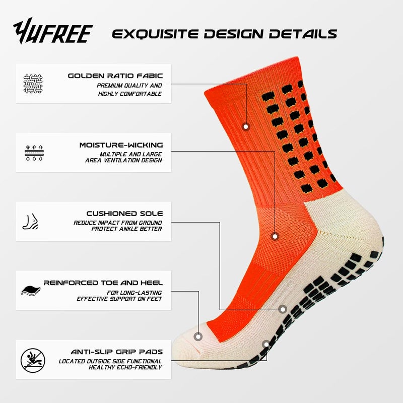 Yufree Men's Soccer Socks Anti Slip Non Slip Grip Pads for Football Basketball Sports Grip Socks, 4 Pair - Image 2