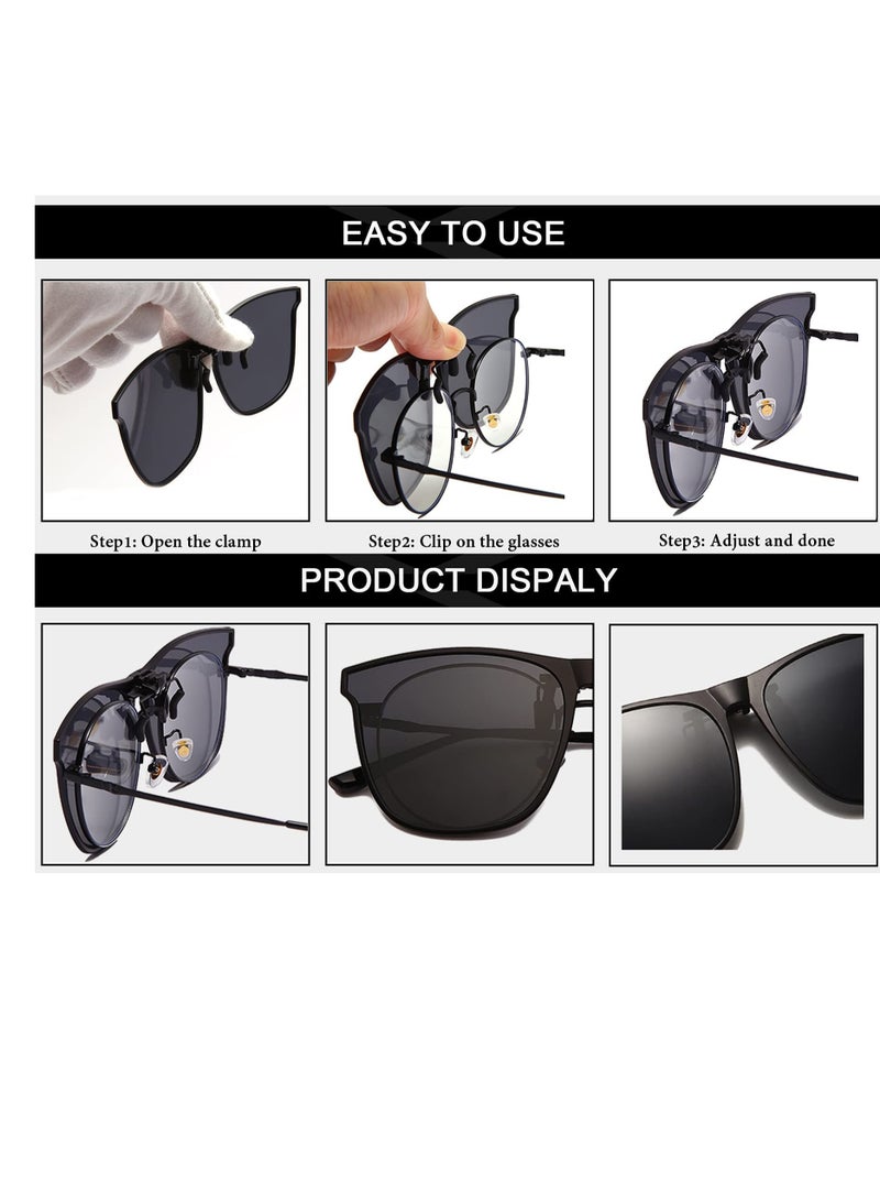 Zikra Clip-on Sunglasses, 3 Pieces Flip-Up Polarized Sunglasses Clips Large Frame Lightweight Women Men Glasses Accessories for Driving Outdoor Fishing (Grey Blue Silver) - Image 4
