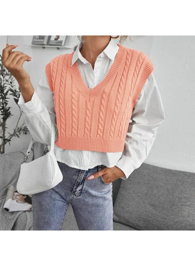 NIBEMINENT Sweater European and American Women's Knitted Waistcoat Pullover V-neck Vest Sweater Top for Women - Image 1