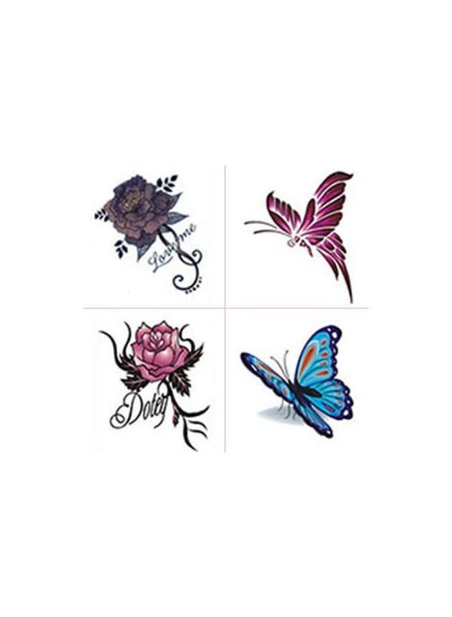 Four pieces of waterproof temporary tattoos with flowers and erflies design - Image 1