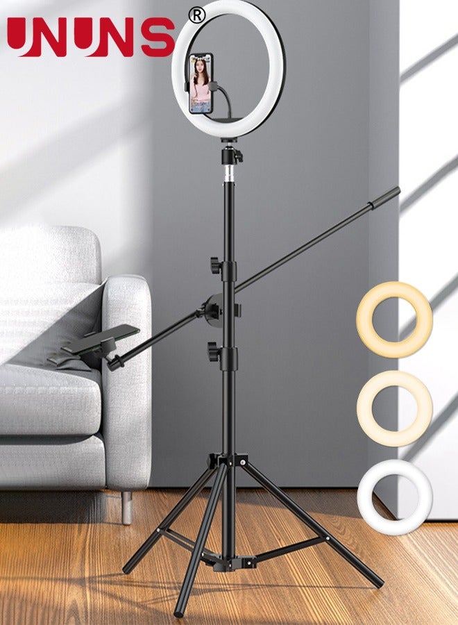 UNUNS 10" Selfie Ring Light,83" Foldable Tripod For iPhone With Stand And Overhead Phone Mount,Phone Light For Video Recording,Cooking,Photography,Live Streaming - Image 1