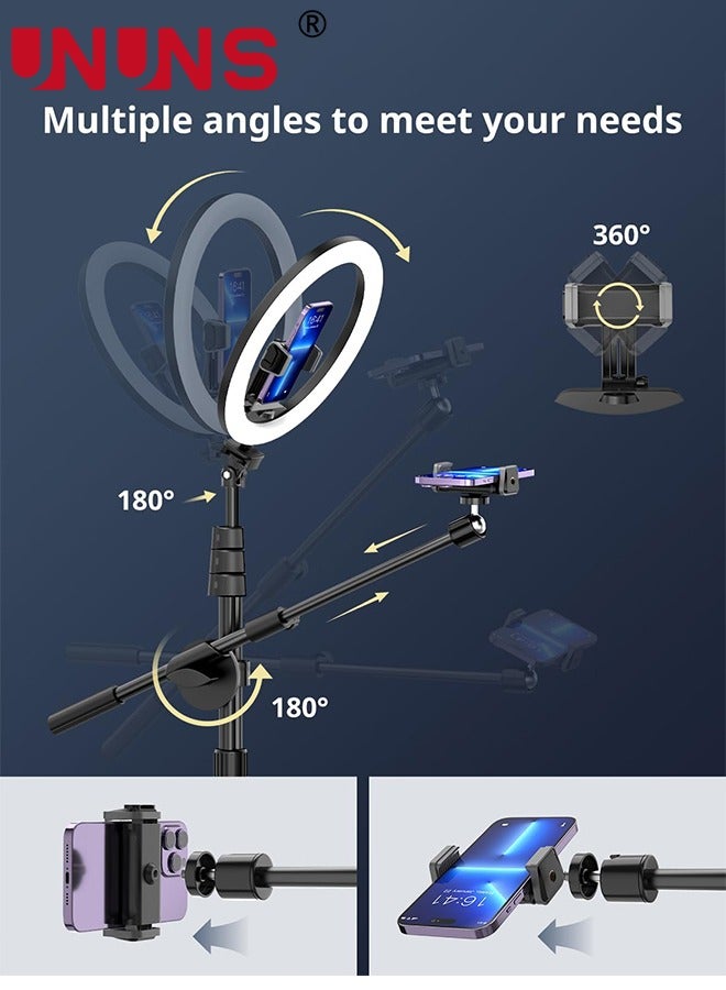 UNUNS 10" Selfie Ring Light,83" Foldable Tripod For iPhone With Stand And Overhead Phone Mount,Phone Light For Video Recording,Cooking,Photography,Live Streaming - Image 3