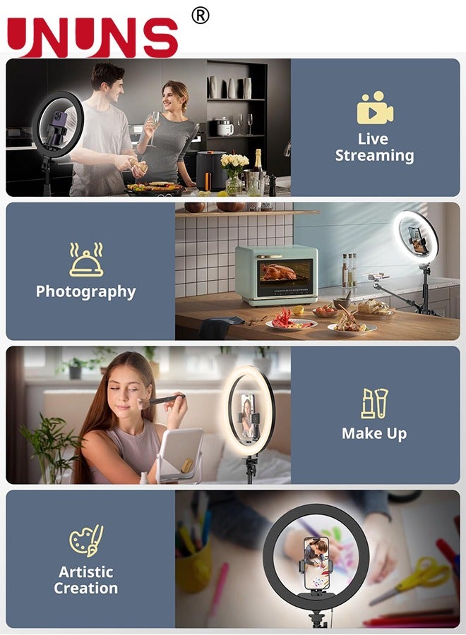 UNUNS 10" Selfie Ring Light,83" Foldable Tripod For iPhone With Stand And Overhead Phone Mount,Phone Light For Video Recording,Cooking,Photography,Live Streaming - Image 2