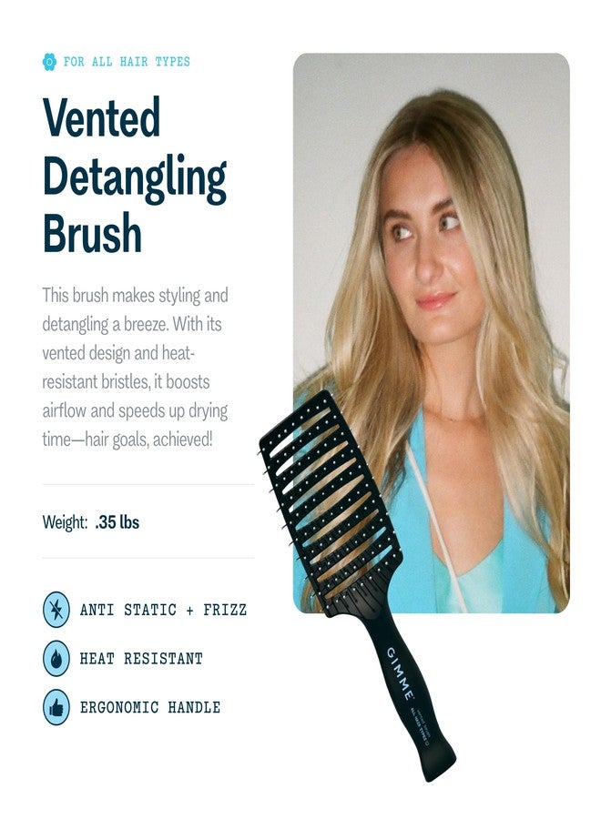Gimme Beauty Vented Detangling Brush - For All Hair Types - Wet & Dry Hair Brush - Heat-Resistant Bristles for Quick Drying & Styling - Image 2