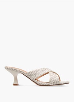Celeste Women's Monogram Print Slip-On Sandals with Flared Heels  - Image 3