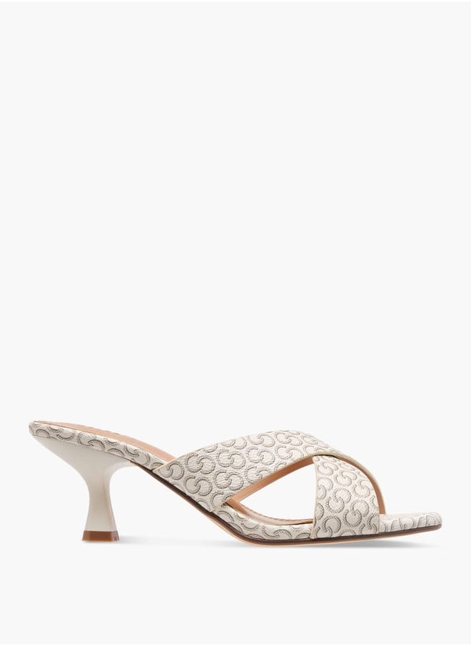 Celeste Women's Monogram Print Slip-On Sandals with Flared Heels  - Image 3