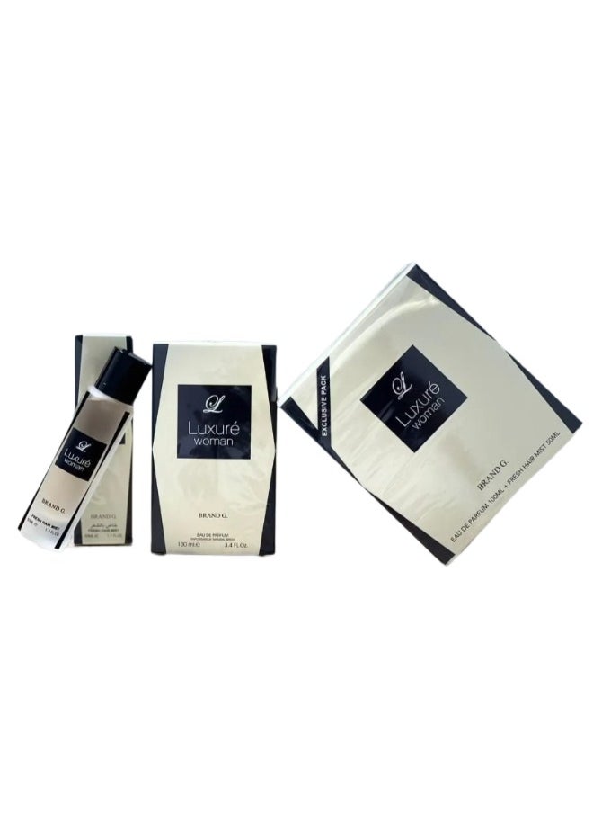 BRAND G - Luxure Women Eau de Parfum 100ml + Fresh Hair Mist 50ml – Signature Woody Fragrance Set for Women - Image 1