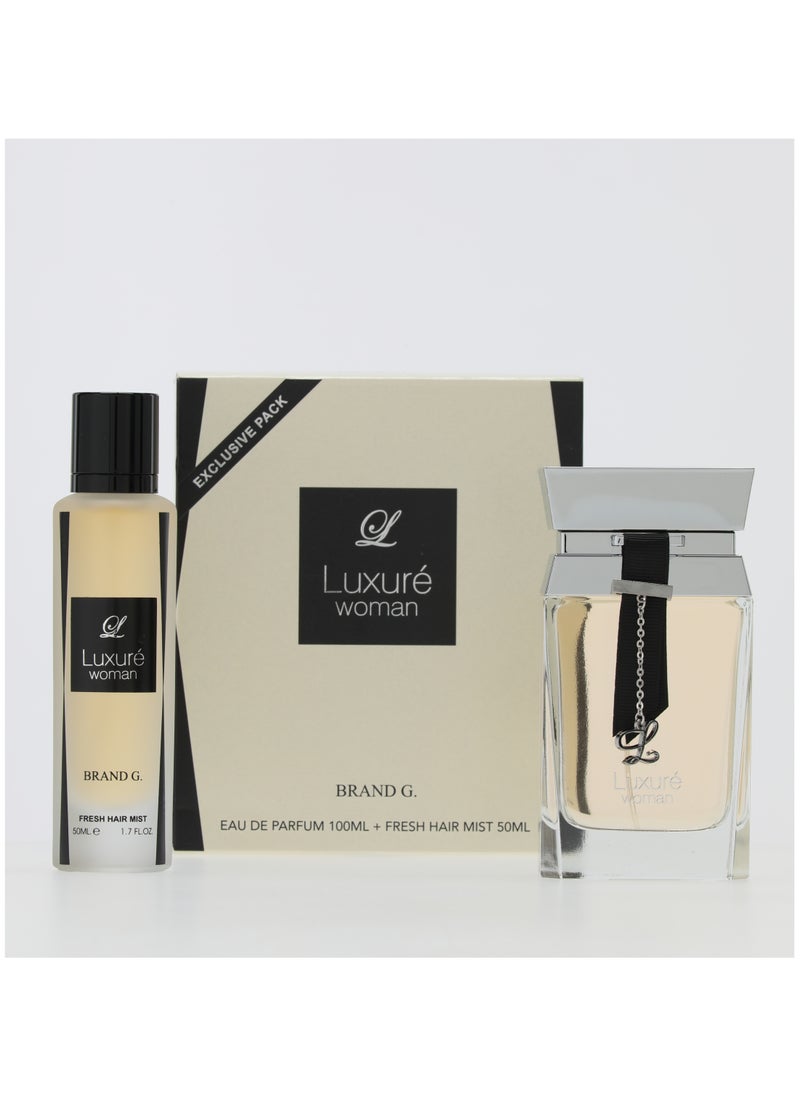 BRAND G - Luxure Women Eau de Parfum 100ml + Fresh Hair Mist 50ml – Signature Woody Fragrance Set for Women - Image 1