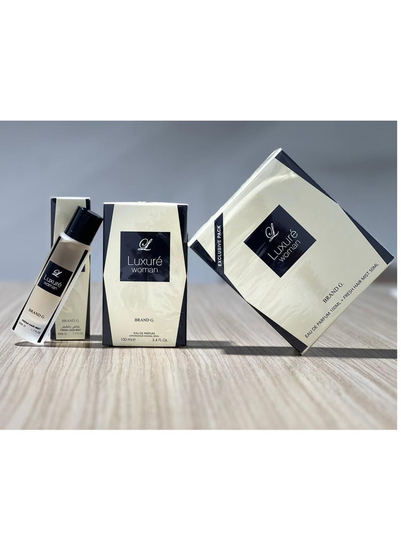 BRAND G - Luxure Women Eau de Parfum 100ml + Fresh Hair Mist 50ml – Signature Woody Fragrance Set for Women - Image 1