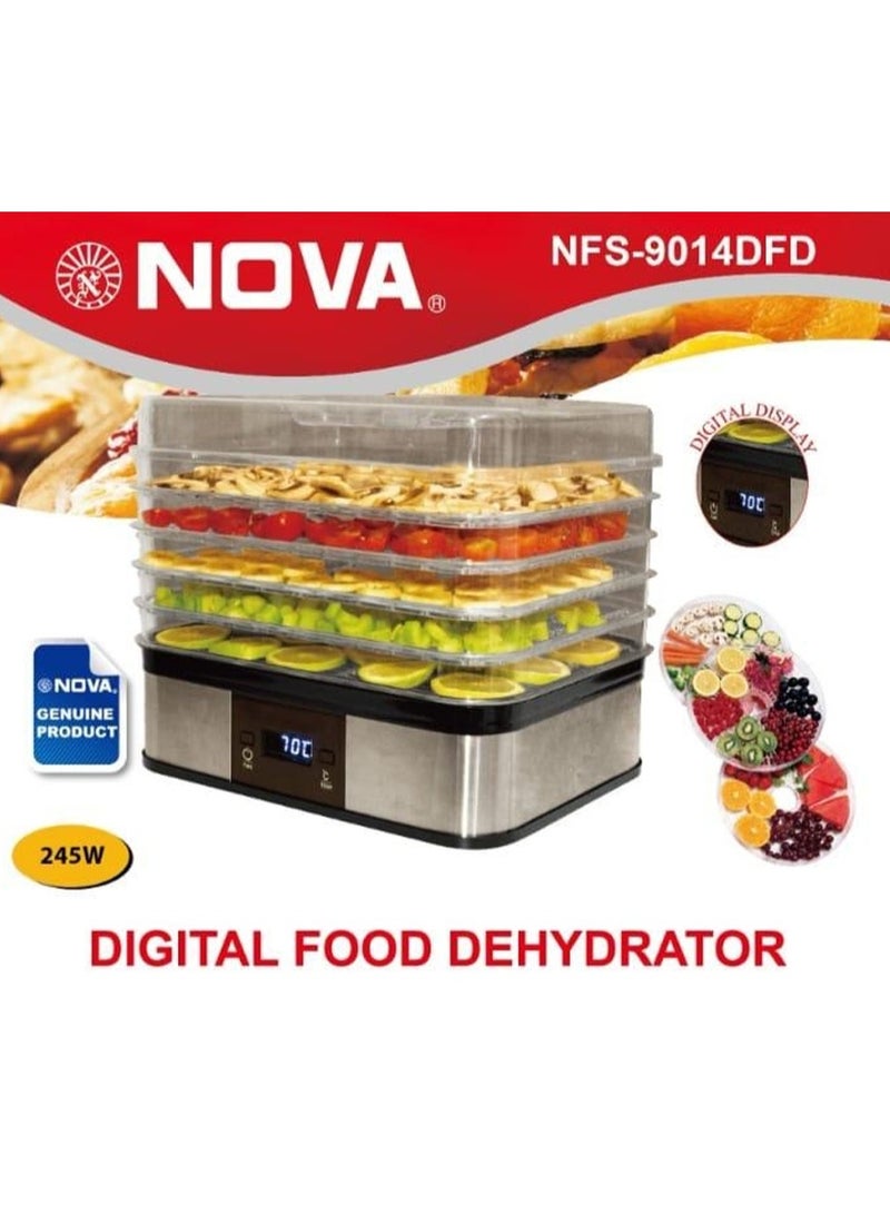 Nova آلة تجفيف الطعام الرقمية NOVA NFS-9014DFD 245 واط 5 طبقات مع تحكم في درجة الحرارة مؤقت شاشة LED جهاز مدمج وفعال لتجفيف الفواكه والخضروات واللحوم والأعشاب والوجبات الخفيفة بسهولة - Image 5