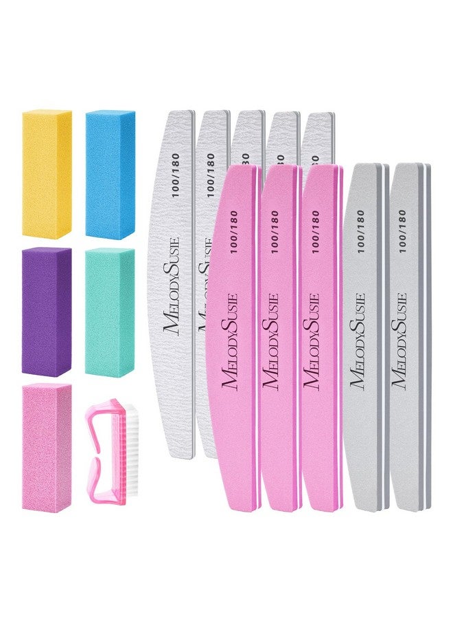 ميلودي سوزي مجموعة تلميع الأظافر الاحترافية المكونة من 16 قطعة، مبرد أظافر ومبردات، كتلة تلميع الأظافر، فرشاة أظافر، مجموعة مبرد أظافر للأظافر الطبيعية، DIY، للاستخدام المنزلي، الصالون (حبيبات 100/180) - Image 1