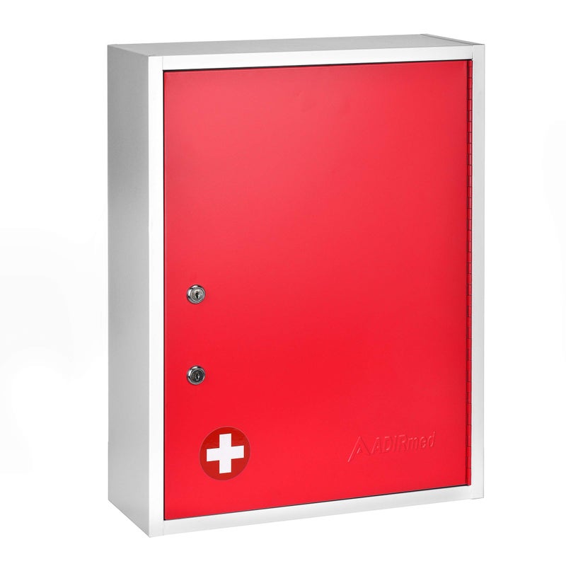 AdirMed AdirMed Locking Medicine Cabinet Wall Mounted First Aid Cabinet with Lock Lockable Wall Medicine Cabinet with Dual Lock and Dual Keys 21 H x 16 W x 6 D Red 