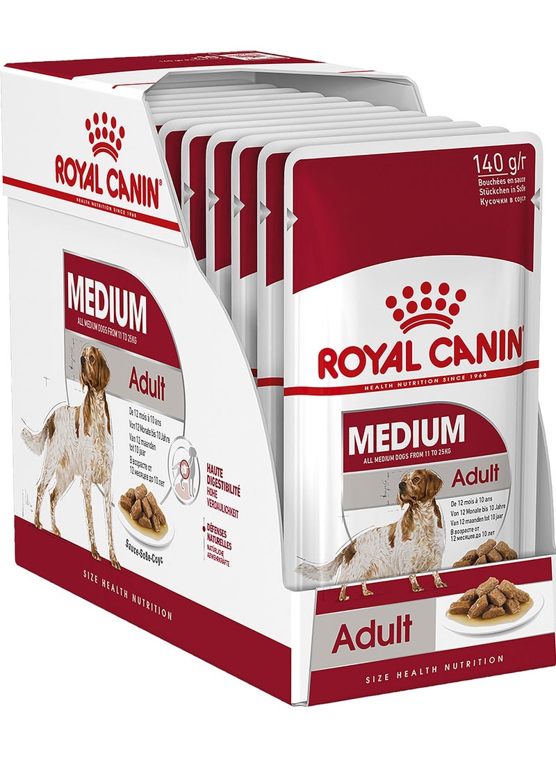 Royal Canin Medium Adult In Sauce Pouches Wet Dog Food 10 x 140g - Image 1