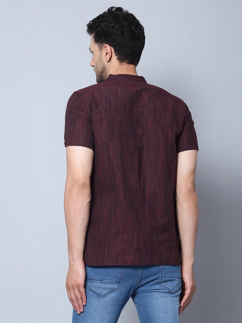 LATEST CHIKAN Men's Cotton Blend Regular Textured Short Kurta Half Sleeves - Casual Ethnic Wear -SK-DBL-M-40 Maroon - Image 5