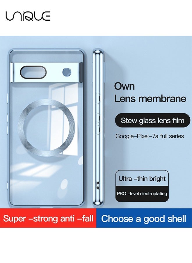 Unique - Case for Google Pixel 7a 5G, Wireless Charging with MagSafing Built-in Magnets Compatible Faster Charging Slim Fit Anti-Yellowing Case Soft TPU Clear Cover - Blue - Image 1