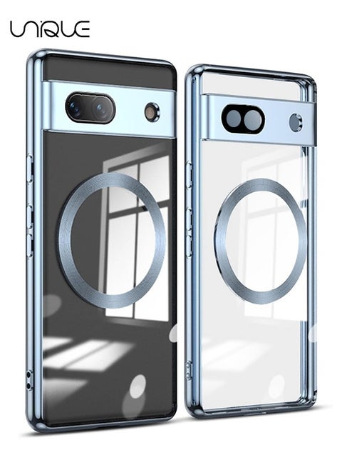 Case for Google Pixel 7a 5G, Wireless Charging with MagSafing Built-in Magnets Compatible Faster Charging Slim Fit Anti-Yellowing Case Soft TPU Clear Cover - Blue