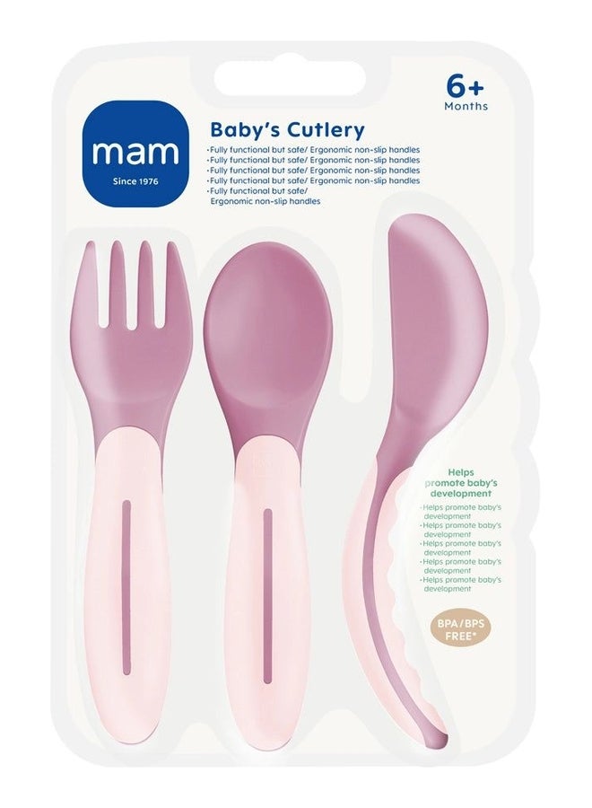 MAM Baby’s Cutlery Set for Toddlers, Easy-Grip Fork, Spoon and Knife, Girl Designs, 3 Pieces - Image 1