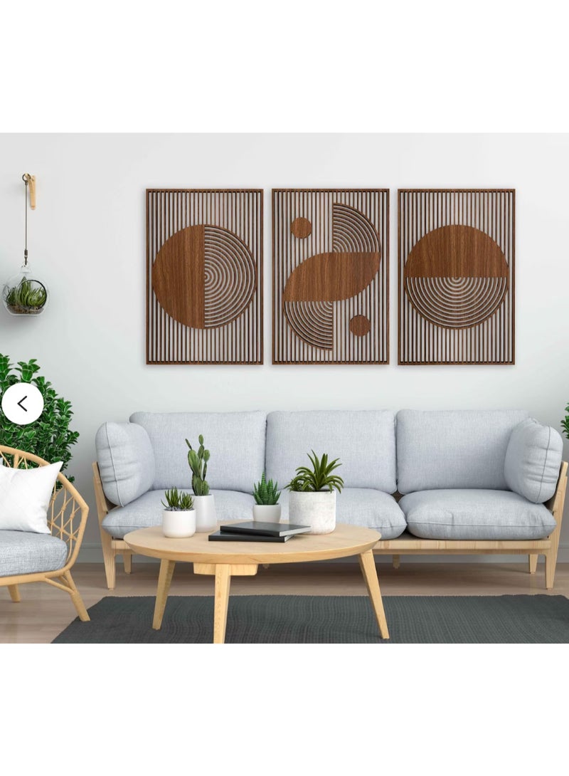 ديكور حائط خشبي بطابع بوهيمي (Boho)، تصميم هندسي مستوحى من أسلوب باوهاوس، ديكور جداري عصري من منتصف القرن، مكوّن من 3 قطع، قطعة مميزة لتزيين المنزل أو كهدية أنيقة - Image 4