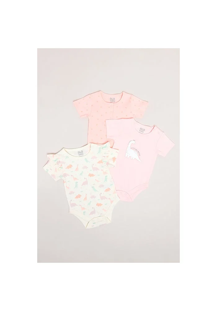 R&b 3 Pack Printed Bodysuits with Short Sleeves