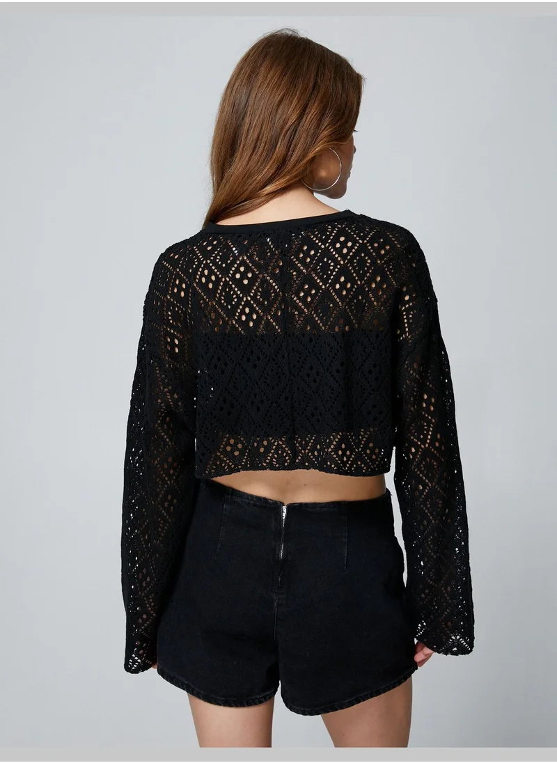 كوتون Crop T-Shirt Short Sleeve Crew Neck