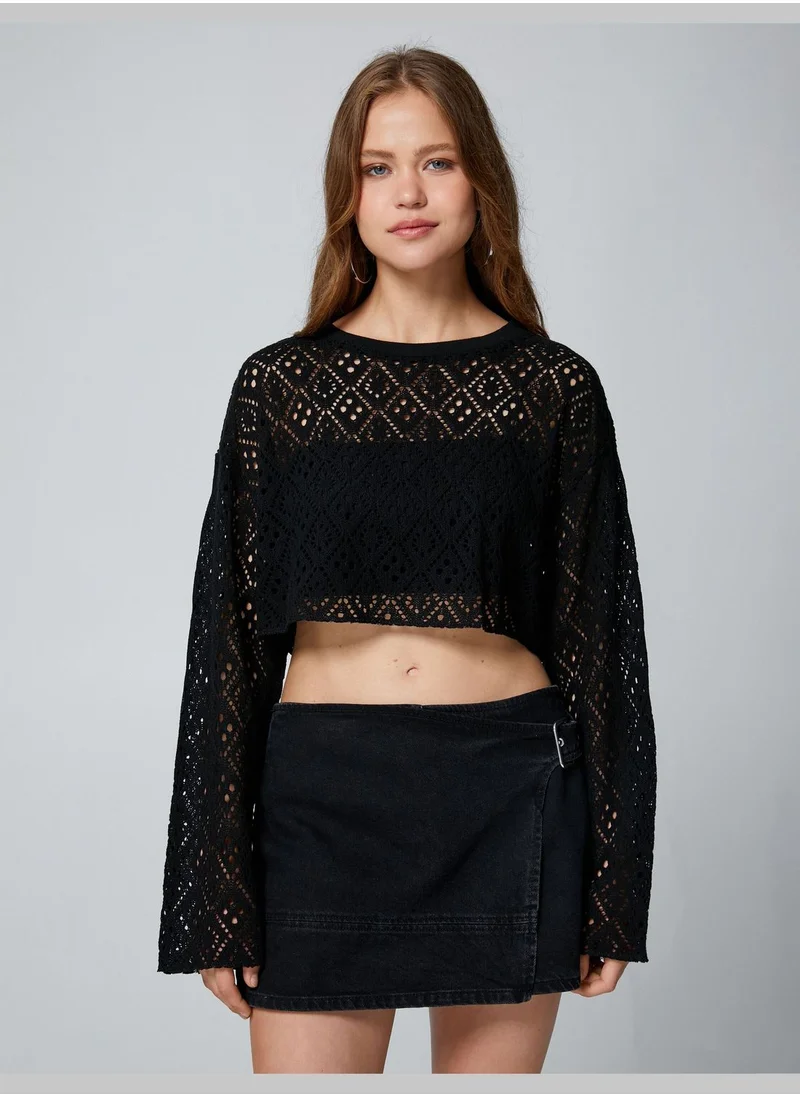 كوتون Crop T-Shirt Short Sleeve Crew Neck