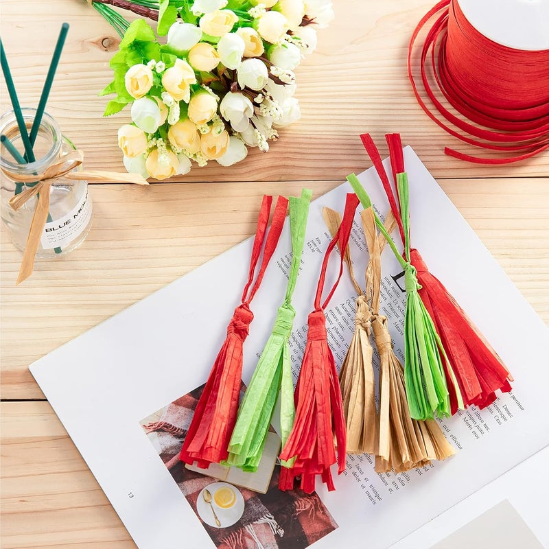 Whaline 229 Yards Christmas Raffia Paper Ribbon Red Craft Packing Paper Twine Raffia String for Valentines and Holiday Gifts, DIY Decoration and Weaving,1/4 inch Width - Image 4