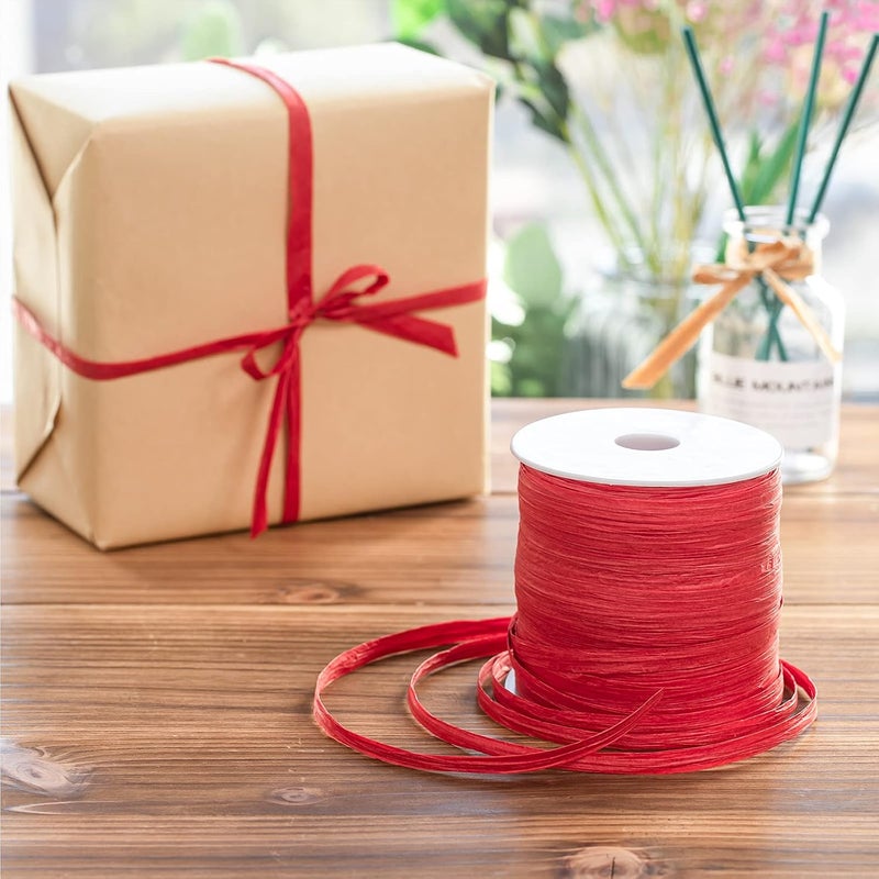 Whaline 229 Yards Christmas Raffia Paper Ribbon Red Craft Packing Paper Twine Raffia String for Valentines and Holiday Gifts, DIY Decoration and Weaving,1/4 inch Width - Image 3