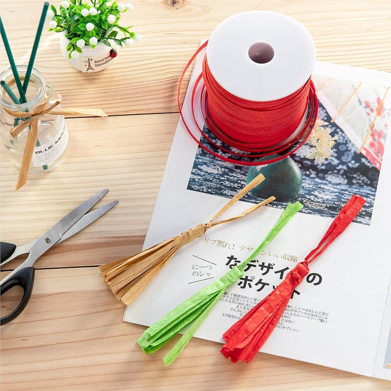 Whaline 229 Yards Christmas Raffia Paper Ribbon Red Craft Packing Paper Twine Raffia String for Valentines and Holiday Gifts, DIY Decoration and Weaving,1/4 inch Width - Image 5