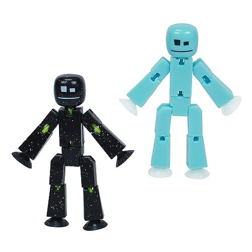 Zing StikBot Dual Pack Includes 2 StikBots Collectible Action Figures and Accessories Stop Motion Animation Ages 4 and Up Ice BlueSolid Black Sparkle - Image 1