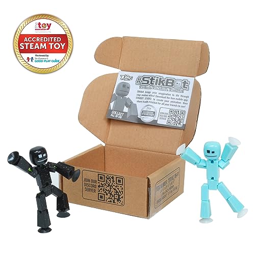 Zing StikBot Dual Pack Includes 2 StikBots Collectible Action Figures and Accessories Stop Motion Animation Ages 4 and Up Ice BlueSolid Black Sparkle - Image 5