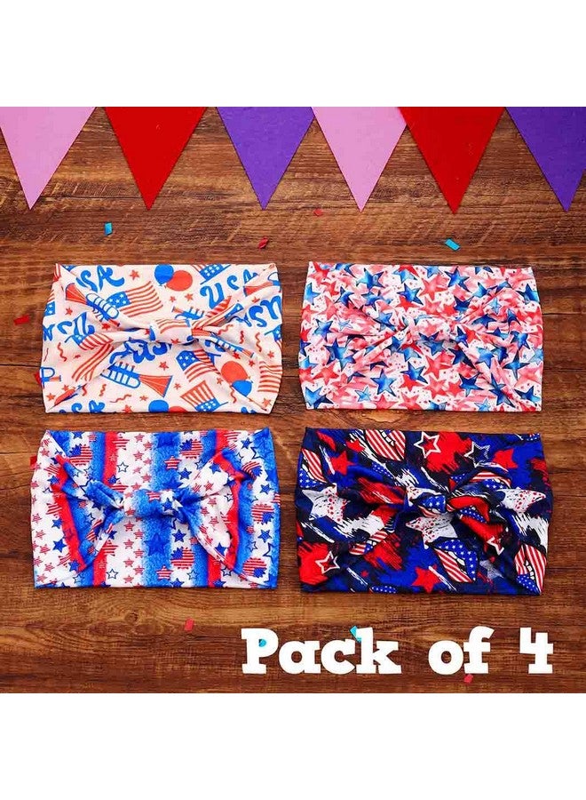 Aceorna 4Th Of July Headbands Usa Flag Hairbands Wide Knot Patriotic Head Bands Independence Day Hair Accessories For Women 4 Pcs (Type B, One Size) - Image 2