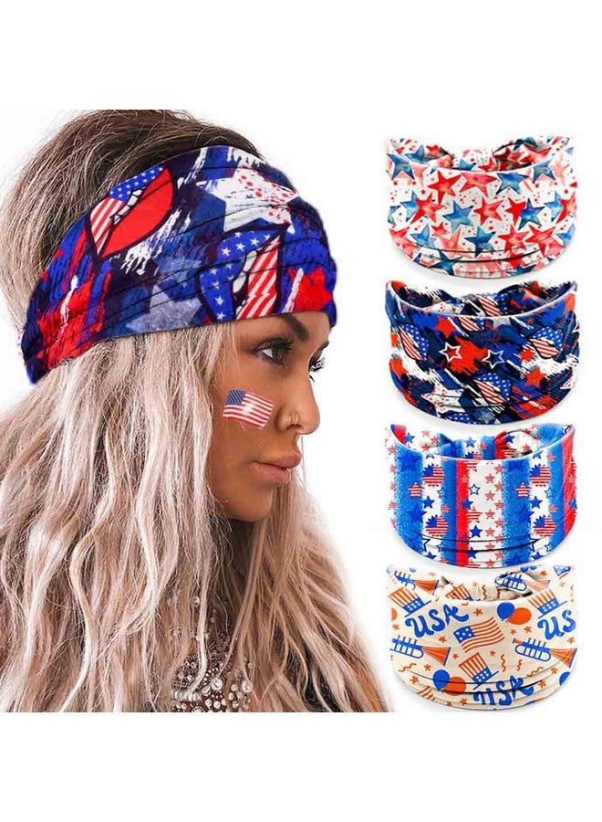 Aceorna 4Th Of July Headbands Usa Flag Hairbands Wide Knot Patriotic Head Bands Independence Day Hair Accessories For Women 4 Pcs (Type B, One Size) - Image 1