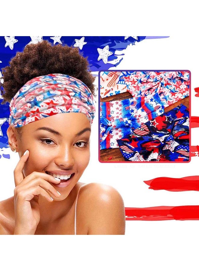 Aceorna 4Th Of July Headbands Usa Flag Hairbands Wide Knot Patriotic Head Bands Independence Day Hair Accessories For Women 4 Pcs (Type B, One Size) - Image 4