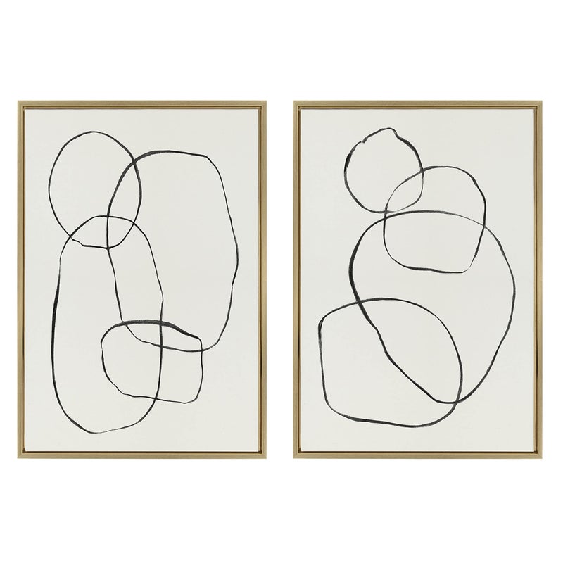 Kate and Laurel Sylvie Sylvie Modern Circles and Going in Circles Framed Linen Textured Canvas Wall Art Set by Teju Reval of SnazzyHues 2 Piece 23x33 Gold Abstract Art Prints for Wall